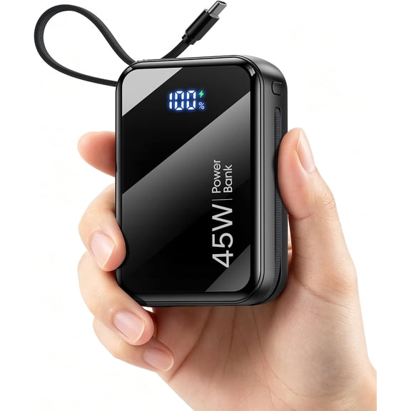 45W Fast Charging Portable Charger, 35% Smaller 20000mAh Travel Power Bank Flight-Safe, USB-C Cable, 70% in 30min, LED Display Travel Essential Battery Pack for iPhone 17 / Galaxy S26 Series and More