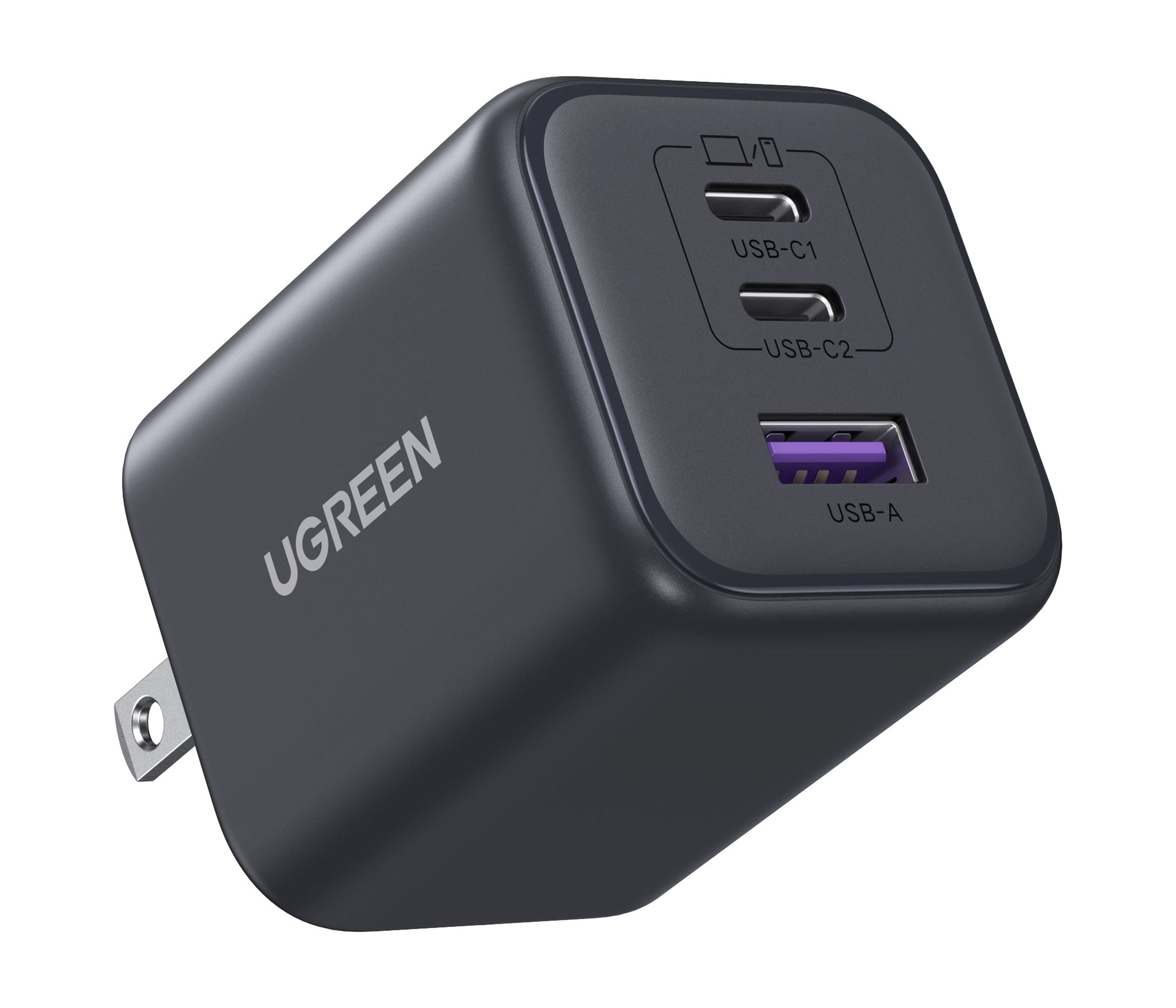 UGREEN Nexode Pro 45W USB C GaN Charger Block, Compact Triple Port Fast Wall Charger for MacBook, iPhone, Samsung, Foldable Plug, Black