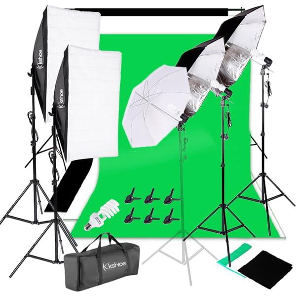 45W Professional Photography Lighting Kit - Soft Light Box with White/Silver/Black Umbrellas, Complete Studio Setup with Background Stand & Carry Bag