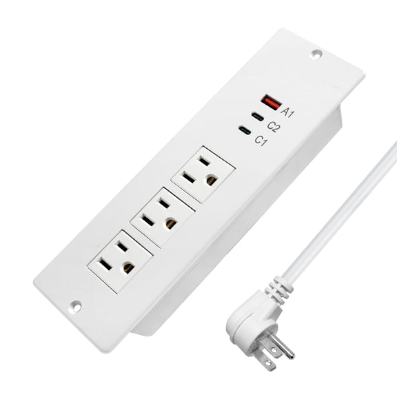 45W Recessed Power Strip USB C for Laptop,Flush Mount Desk Power Outlets 3 AC Outlets 3 USB Ports Flat Plug Extension Cord Built in Sofa Table Cabinet Nightstand Couch