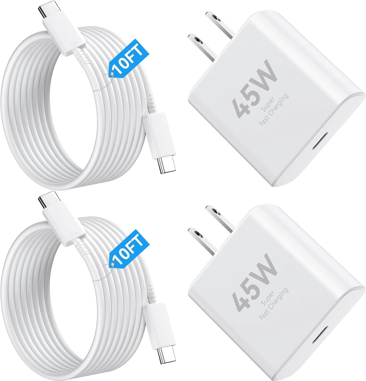 45W Samsung Super Fast USB-C Wall Charger for Samsung Galaxy S25 Ultra/S25/S24 Ultra/S24/S23 Ultra/S23/S22 Ultra/S22/S21/S20/Note 10/20, Tab S8/S7, PPS 45 Watt Charger Block with 10FT Cable-White