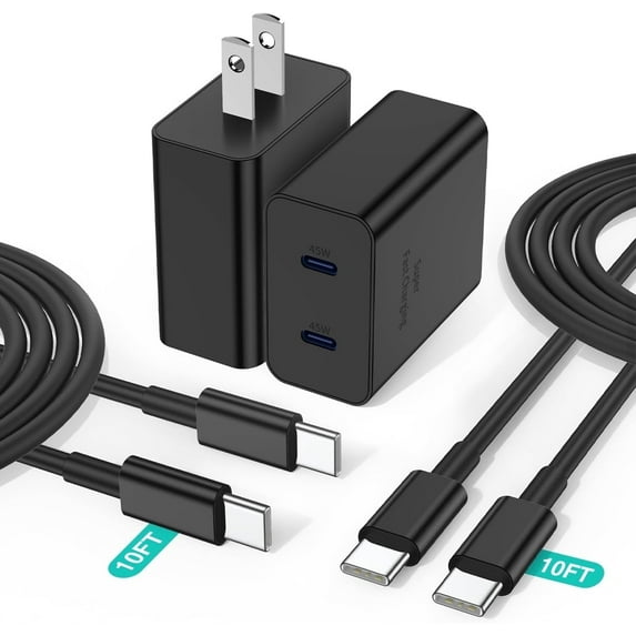 45W Super Fast Charger Type C,2Pack Dual Port PD3.0 USB C Android Phone Charger Fast Charging Block with 10FT Cord Compatible with Samsung Galaxy S25+ Plus/S24+/S23/S22 Ultra,iPhone 16/15