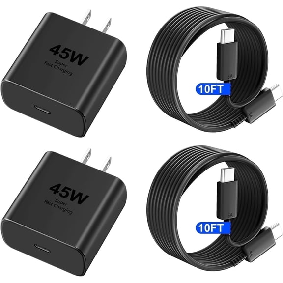 45W Super Fast Charger Type C, 2Pack USB C Android Phone Charger Fast Charging Cord with 10ft Cable Compatible with Samsung Galaxy S25 Ultra/S25/S24/S23 Ultra/S22 Ultra