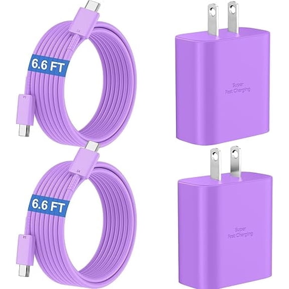 45W Super Fast Charger Type C 2Pack USB C Fast Charging Block Wall Charger with 2*6.6FT Android Phone Charger Cable Compatible with Samsung Galaxy S25/S24/S23/Ultra/S25/S24/S23/Plus/Purple