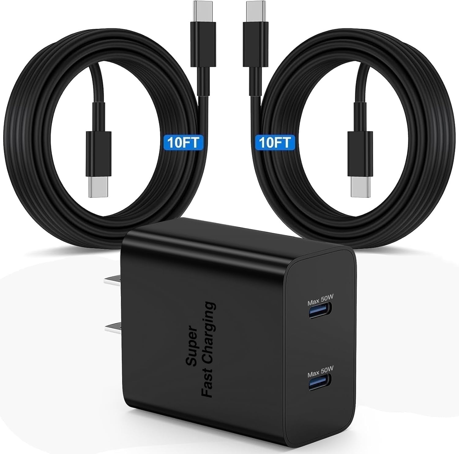 45W Super Fast Charger Type C,Dual Port PD3.0 USB C Android Phone Charger Fast Charging Block with 2*10FT Cord Compatible with Samsung Galaxy S25+ Plus/S24+/S23/S22 Ultra,iPhone 16/15