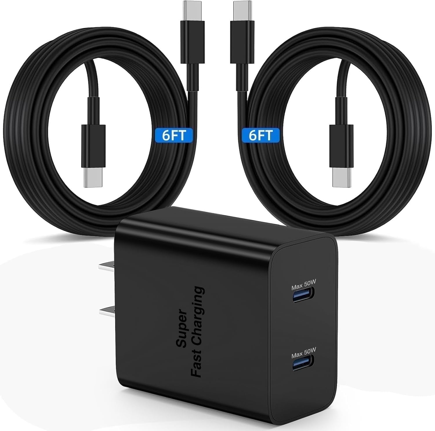 45W Super Fast Charger Type C,Dual Port PD3.0 USB C Android Phone Charger Fast Charging Block with 2*6FT Cord Compatible with Samsung Galaxy S25+ Plus/S24+/S23/S22 Ultra,iPhone 16/15