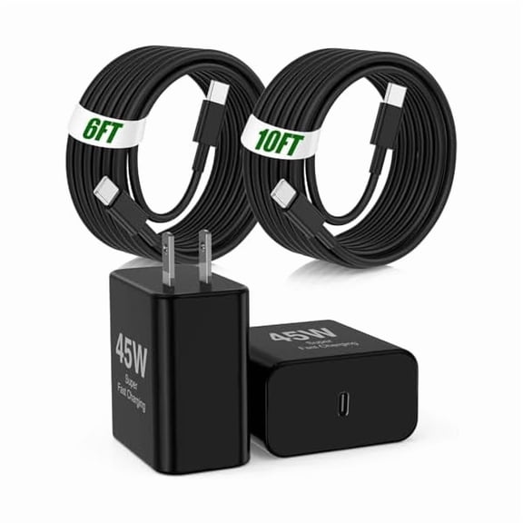 45W Super Fast Charger Type C for Samsung,2Pack USB C Fast Charging Block with 10/6FT Type C Charging Cord for Samsung Galaxy S24/S23/S22,Android,Galaxy Tablet,iPhone 17 16 Pro Max-Black