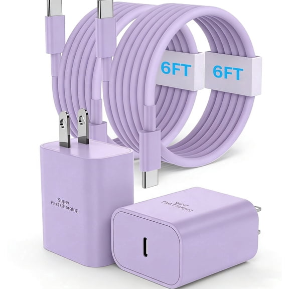 Super Fast Charger with 6FT Type C Cable, [2 Pack] 45W USB C Samsung Charge Fast Charging Wall 
Charger Block for Galaxy S26 S25/S24 Ultra/S24/S24+/S23 Ultra/S23/S22 Ultra/S22/S21-Lavender