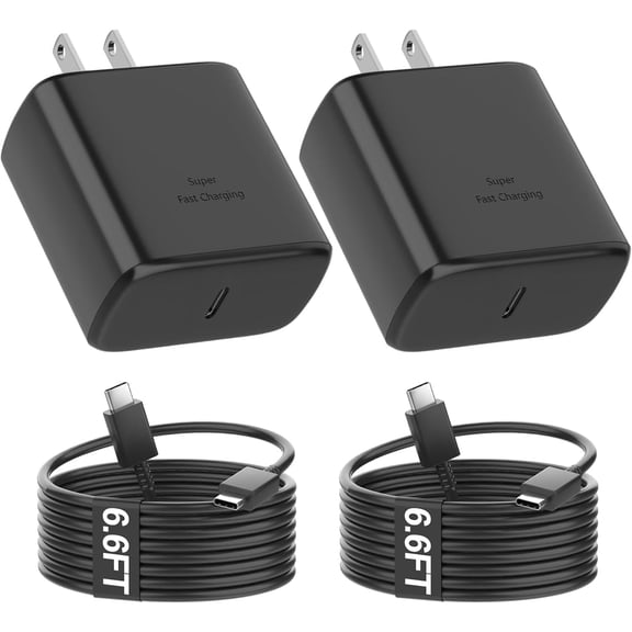 TYPPKMM 2-Pack 45W Super Fast Charger Set, USB-C Fast Charging Block & 6.6FT Long Cable for Samsung Galaxy Ultra/Plus, Android Phones, Tablets