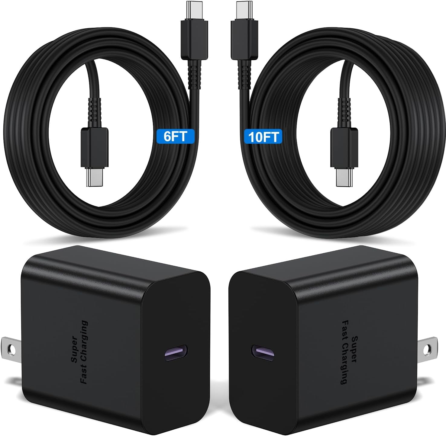 45W Super Fast Type C Charger,2Pack USB C Wall Charging Block Plug Adapter with 6FT&10FT Android Phone Charger Cable for Samsung Galaxy S25/S24 Ultra/S24/S24+/S23 Ultra/S23/S22/S21