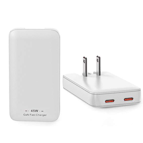 45W Type C Flat Wall Charger, Ultra Slim Multi-Port Power Adapter for iPhone 12/13/14/15 iPhone 16 Pro/Max and Samsung Galaxy Models, 45W USB C Double Port Fast Charging