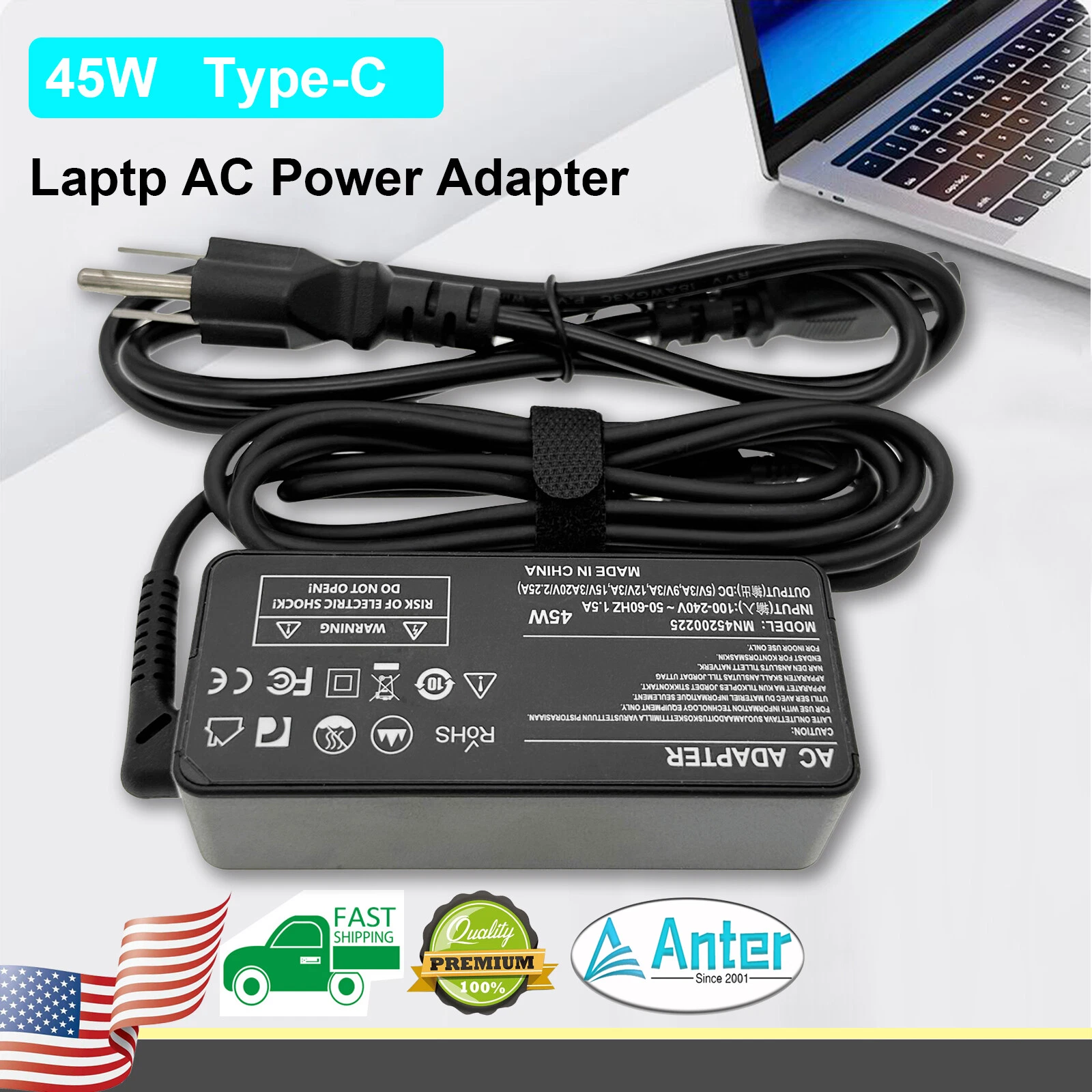 45W USB-C AC Adapter Charger For HP Chromebook 14-CA Series Power Supply Cord