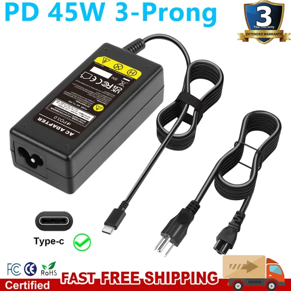 45W USB-C AC Adapter Charger For HP Chromebook 14-CA Series Power Supply Cord