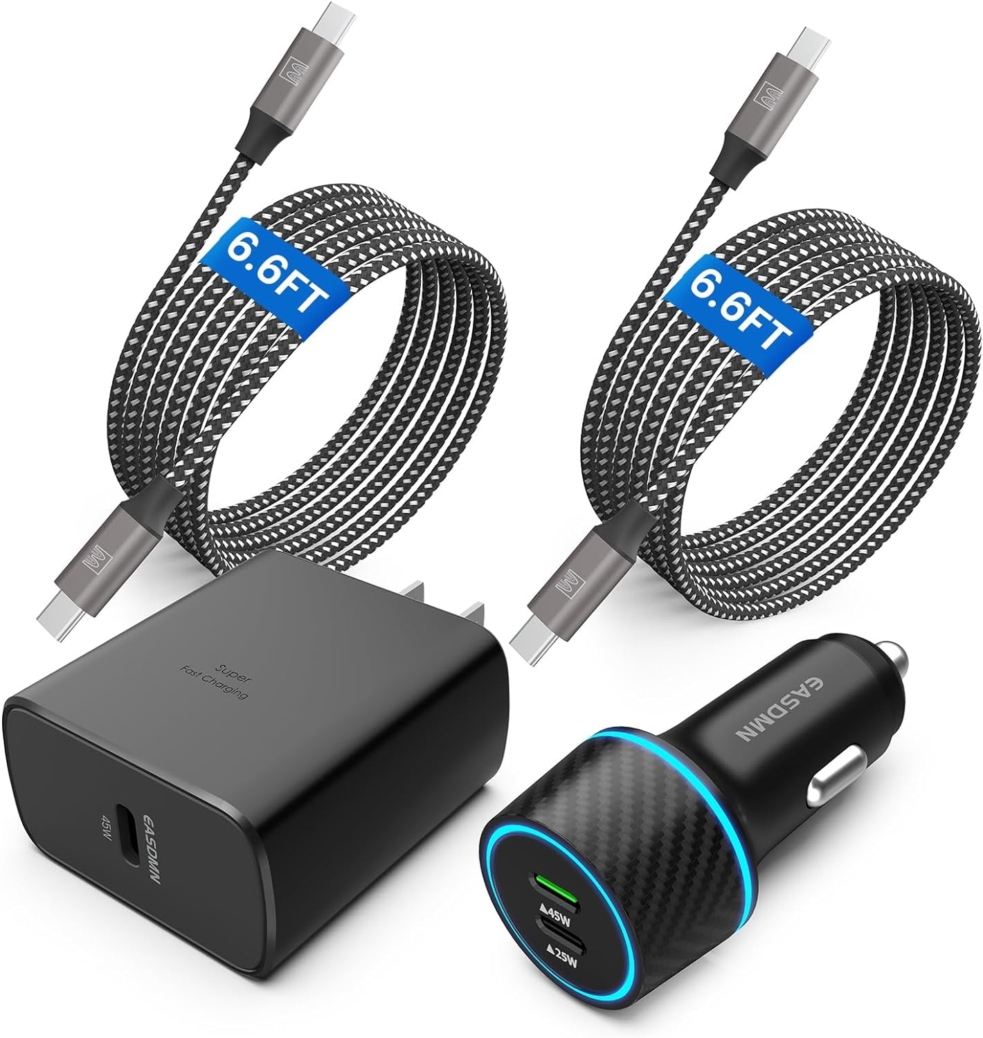 45W USB-C Charger, 2-Pack 45 Watt Samsung Super Fast Charger Type C PPS Wall/Car for Galaxy S24 Ultra/S24+/S23 Ultra/S23+/S23/S22 Ultra/Note 10+, Tab S9 with 2X 6.6ft Cable