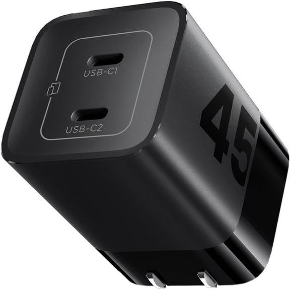 45W USB C Charger, 2 Port PPS Compact Foldable GaN Charger for  17/16, iPad, Galaxy S25 S24, Pixel 10/9, Compatible with MagSafe (Black)