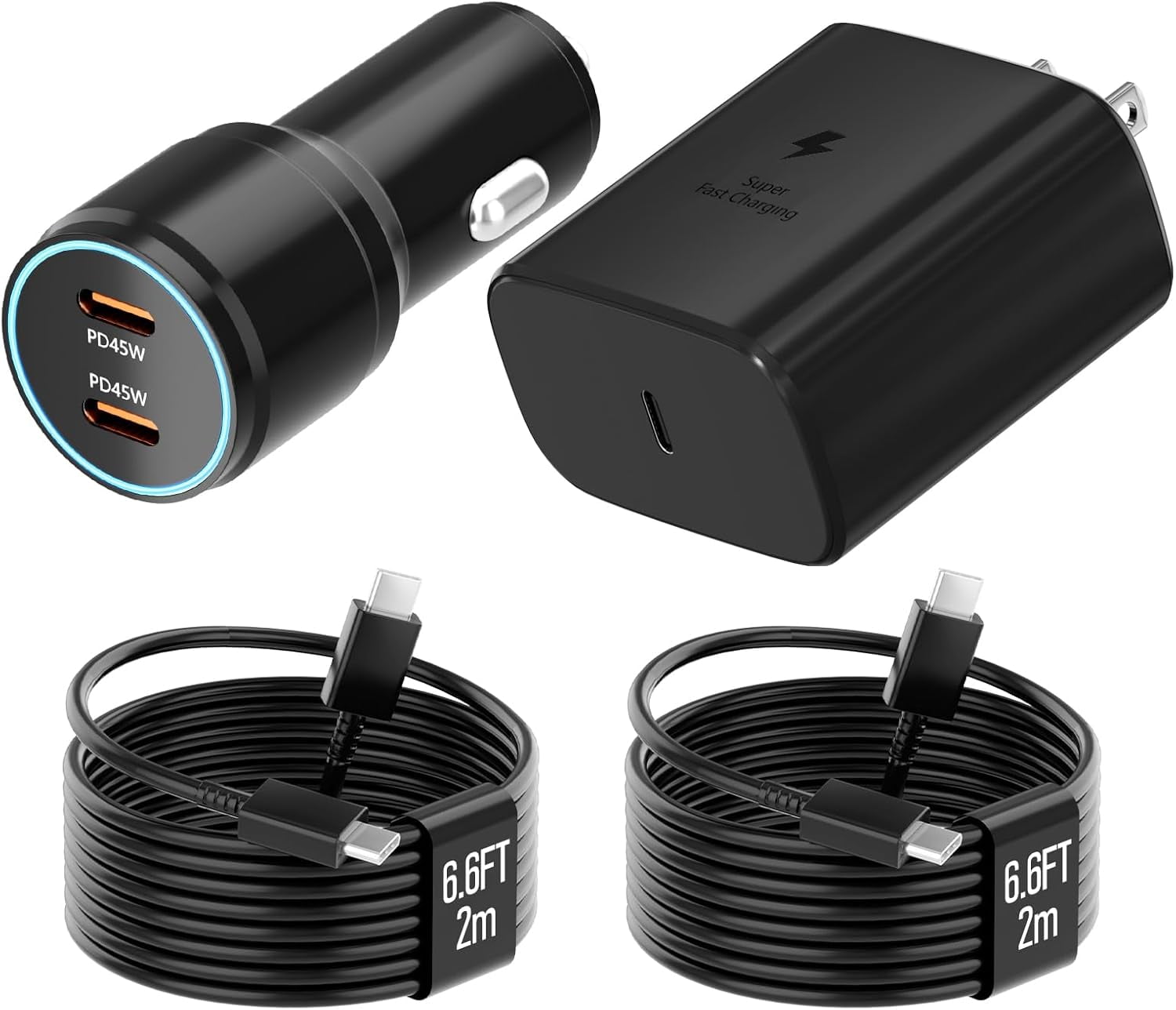 45W USB-C Charger, 45W PPS Super Fast USB-C Wall/Car Charger for Samsung Galaxy S25 Ultra/S25+/S25/S24 Ultra/S24+/S23/S22/S20/Note 20/Note 10+(with 2X 6.6FT 5A Type C Cable)