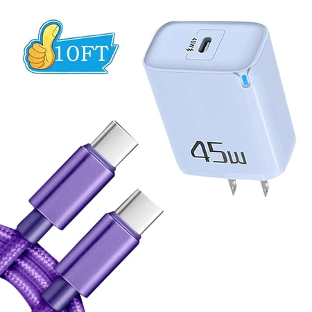 45W USB C Charger Super Fast Charger Type C,AlmosTen 45 Watt Usb C Phone Charger Android Wall Charger Block for Samsung Charger Type C Super Fast Charging Cord Galaxy S25 Ultra/S25+(10ft Cable),Blue