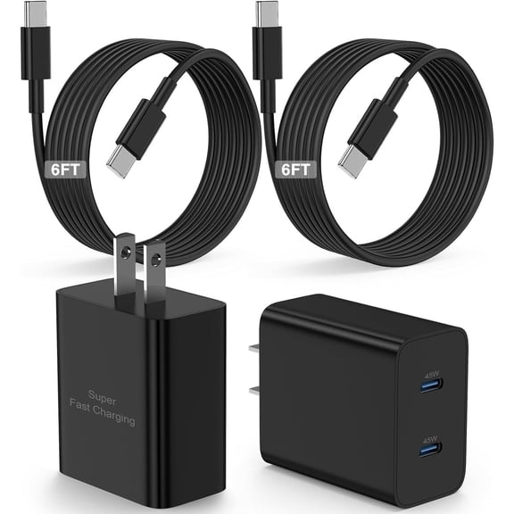 45W Dual Port USB C Fast Charging Block [2-Pack] with 6.6ft Type C Cable for Samsung Galaxy S25/S24 Series