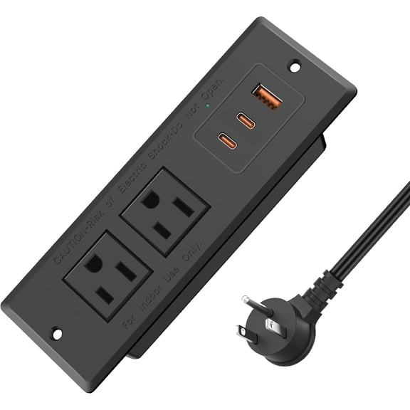 45W USB C Recessed Power Strip, Recessed Outlet with 2AC Outlet & 3USB Port, Flush Mounted Drawer Outlet for Conference Rooms, Office Tables, Furniture, 10FT Cord (ETL Listed)