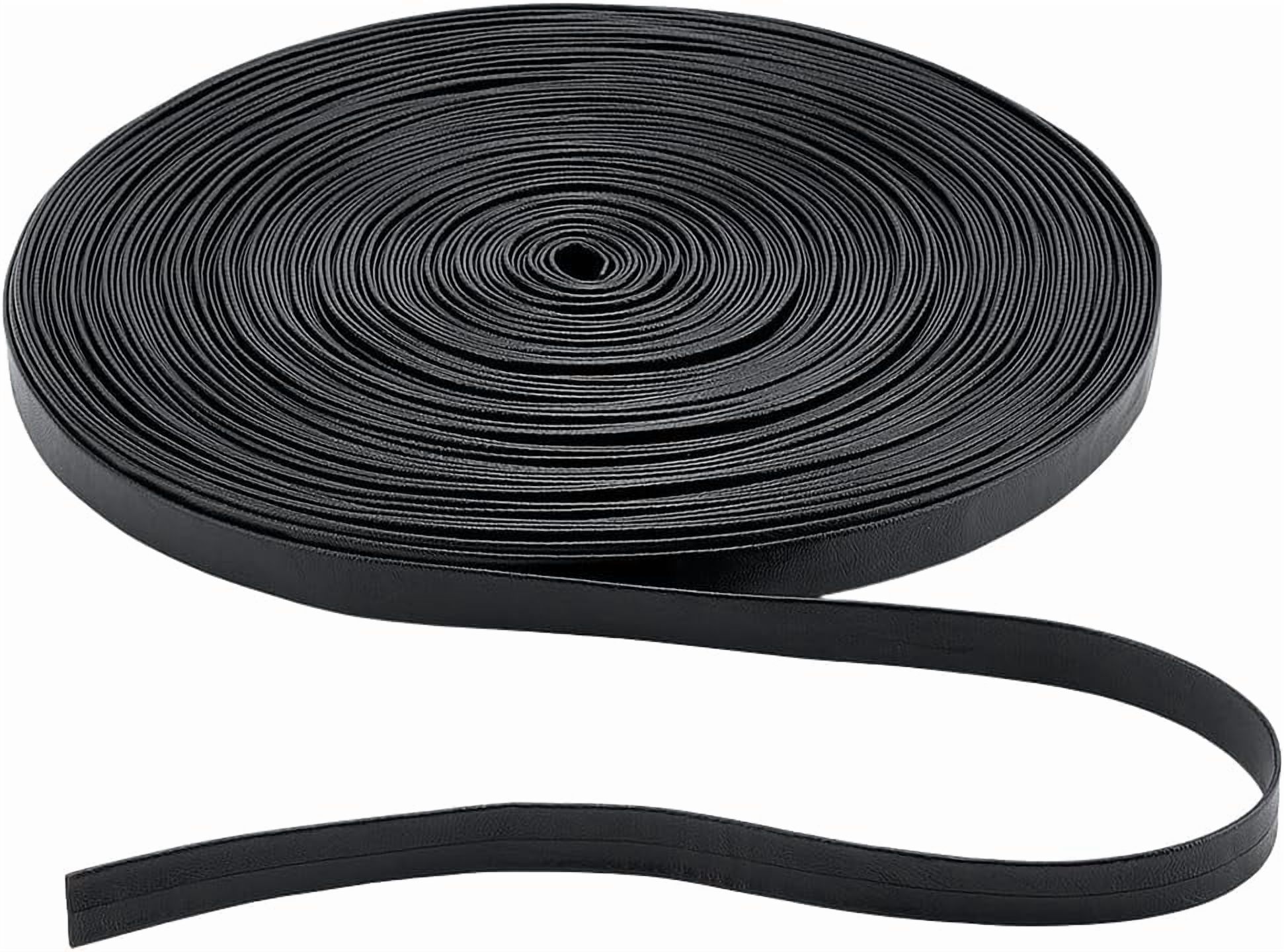 45Yards/41m Fold Over PU Leather Trim 15mm Wide Black Leather Trim Double Sided Strap Flat Bias Tape Ribbon DIY