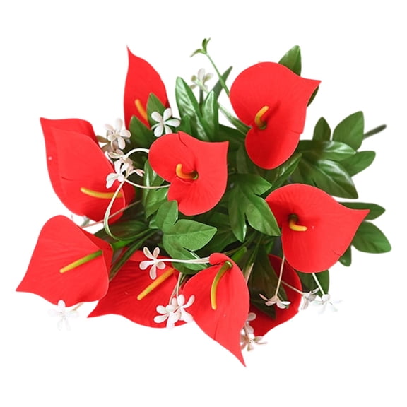 45cm Artificial Calla Lily Bouquet, 12-Head Velvet Red Anthurium Flower for Home Restaurant Decor