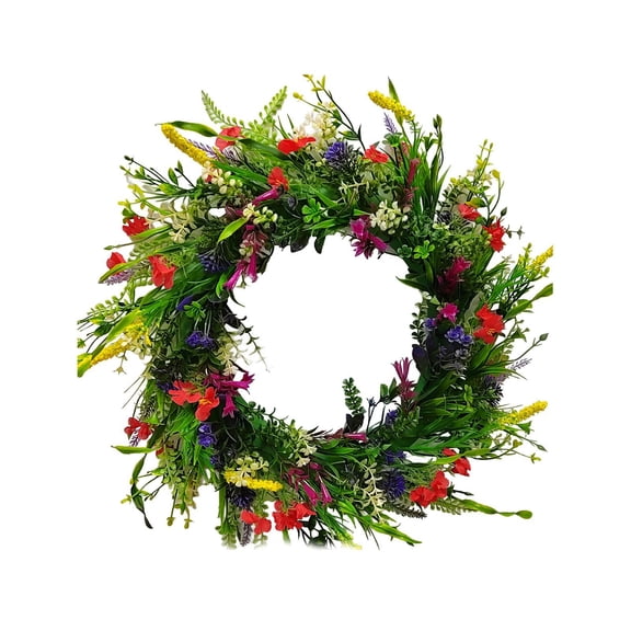 45cm Spring Wildflower Door Wreath Artificial Texas Ranunculus Wreath Colorful Preserved Greenery Garland Multipurpose Decorative Wreath for Front Door Home Summer Indoor Decoration