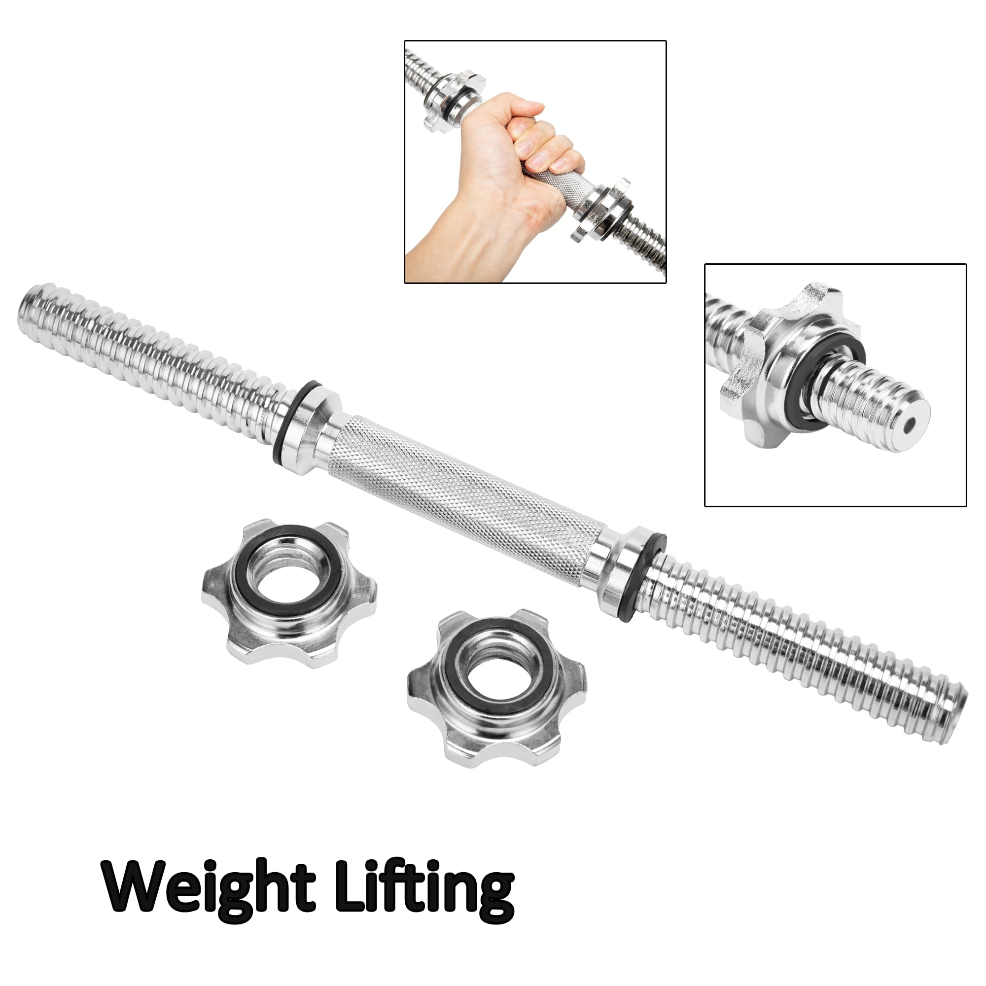 45cm Stainless Steel Chrome Dumbbell Bars,Dumbbell Handles Spinlock Collar Set for Sport Workout Fitness Barbell Strength Training