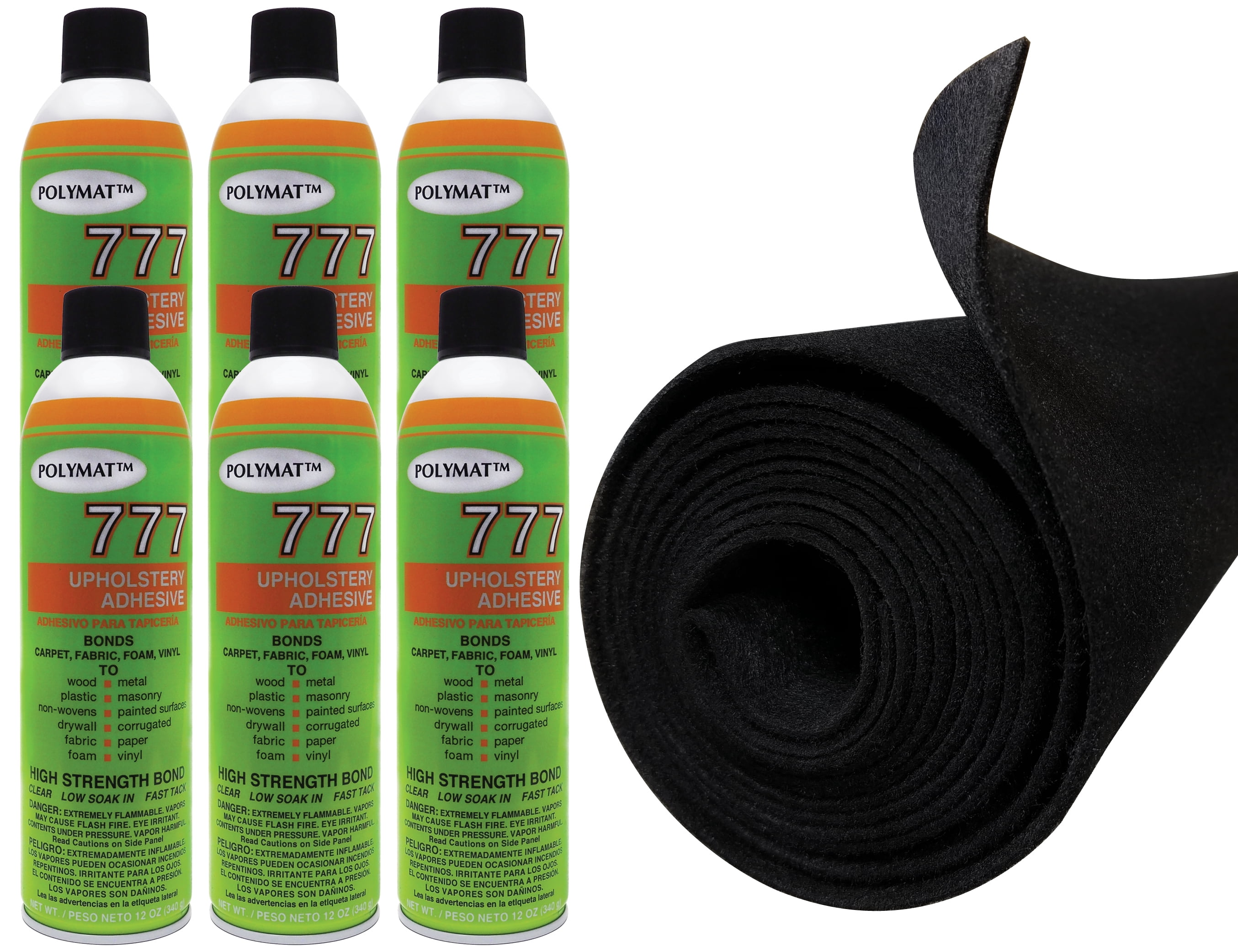 45ft x 3.75ft Black Speaker Box Carpet + 6 777 Spray Glue for Car Audio