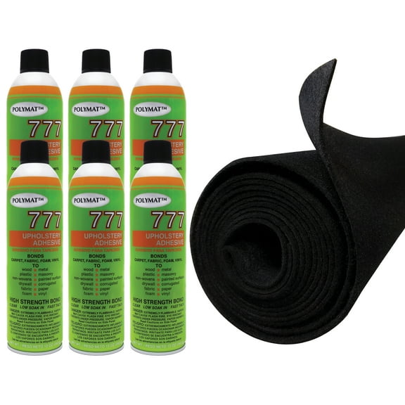 45ft x 3.75ft Black Speaker Box Carpet + 6 777 Spray Glue for Car Audio