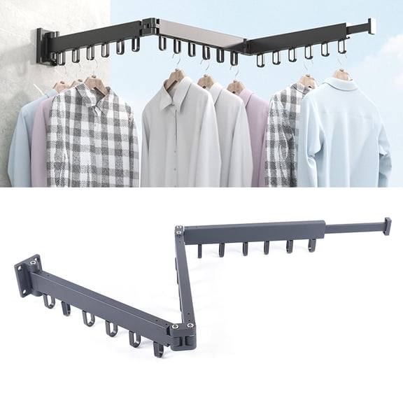 45in Clothes Drying Rack, Laundry Drying Rack Wall Mount, Space Saver Clothes Rack,Retractable ,Collapsible(Tri-Fold), for Balcony,Laundry,Bathroom, Dark Grey