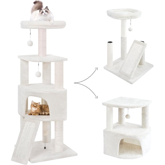 45in  Tree Tower with Big Condo for Indoor Kitten, Tower with  , Board and  Toys,Multi-Level,Small Space,Transformer  Tree, Beige()