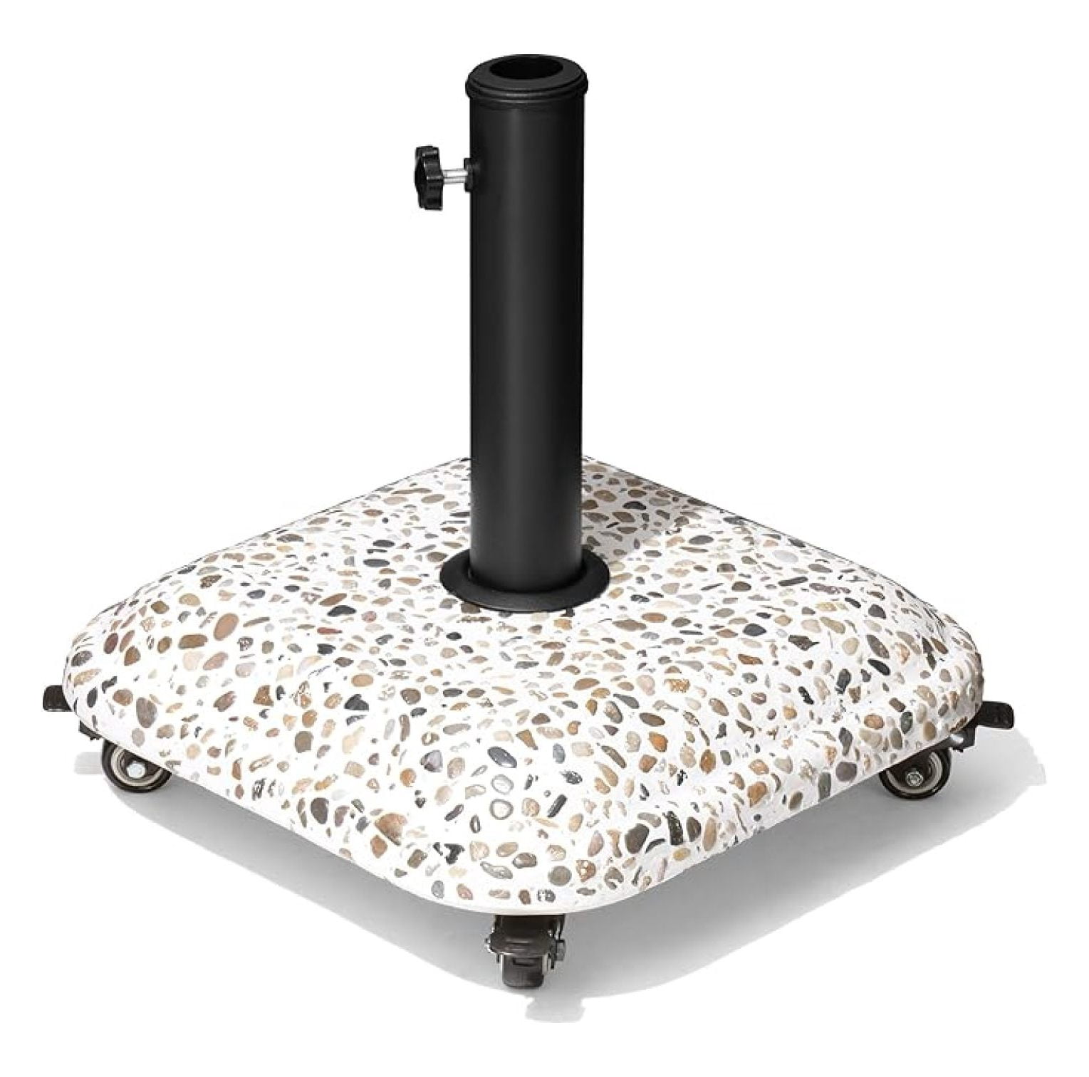 45lbs Patio Umbrella Base with 4 Wheels, Square Cobblestone Concrete Stand, Heavy Duty Umbrella Stand for Outdoor