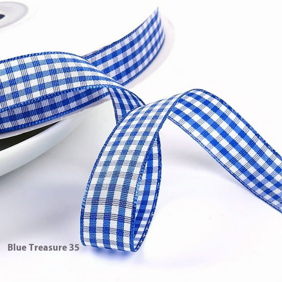 45m*1.5cm Wide royal blue Ribbon for Gift Wrapping, Soft Smooth Checkered Ribbon Plaid Embellishments for Cake Cookies Flower Gift Wrapping