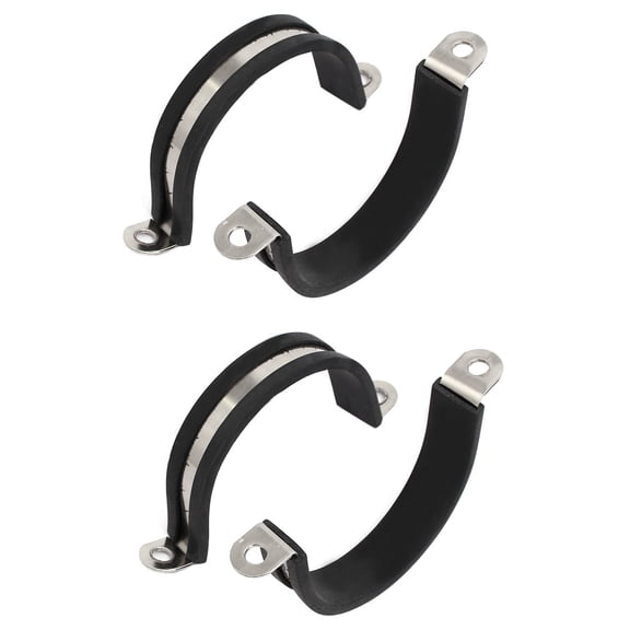45mm Dia Rubber Lined U Shaped 304 Stainless Steel Pipe Clip Hose Clamp 4pcs