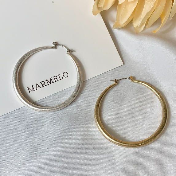 45mm Diameter Minimalist Retro Finish Lightweight Basic Hoop Earrings