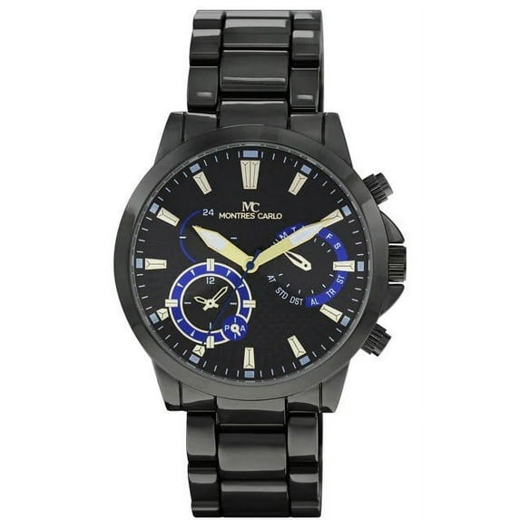 45mm Montres Carlo Men's Fashion Quartz Metal Band Sports Dress Luxury Watch (Black/Black/Blue)