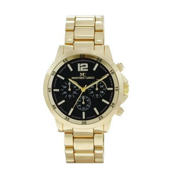 45mm Montres Carlo Sports Men's Metal Band Analog Fashion Luxury Dress Watch (Gold/Black)