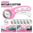 thumbnail image 1 of 45mm Rotary Cutter with 5pcs Extra Blades, Ergonomic Handle Rolling Cutter with Safety Lock for Fabric, Leather, Crafting, Sewing, Quilting, Fabric Rotary Cutter Perfect for Left & Right Hand(Pink), 1 of 6