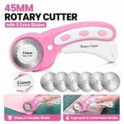 45mm Rotary Cutter with 5pcs Extra Blades, Ergonomic Handle Rolling Cutter with Safety Lock for Fabric, Leather, Crafting, Sewing, Quilting, Fabric Rotary Cutter Perfect for Left & Right HandPink