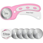 45mm Rotary Cutter with 5pcs Extra Blades,Ergonomic Handle Rolling Cutter with Safety Lock for Fabric,Leather,Crafting,Sewing,Quilting,Fabric Rotary Cutter Perfect for Left & Right Hand(Pink)