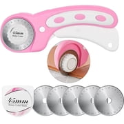 45mm Rotary Cutter with 5pcs Extra Blades, Ergonomic Handle Rolling Cutter with Safety Lock for Fabric, Leather, Crafting, Sewing, Quilting, Fabric Rotary Cutter Perfect for Left & Right HandPink