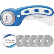 45mm Rotary Cutter with 5pcs Extra Rotary Blades, Ergonomic Rolling Cutter with Safety Lock for Fabric, Sewing, Quilting, Cloth, Paper, Leather, Crafting, Fabric Rotary Cutter(Navy Blue)