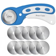 45mm Rotary Cutter with 10 Extra Blades, Safety Lock,Ergonomic Design for Easy Cutting of Fabric, Leather, and Craft Materials,Blue