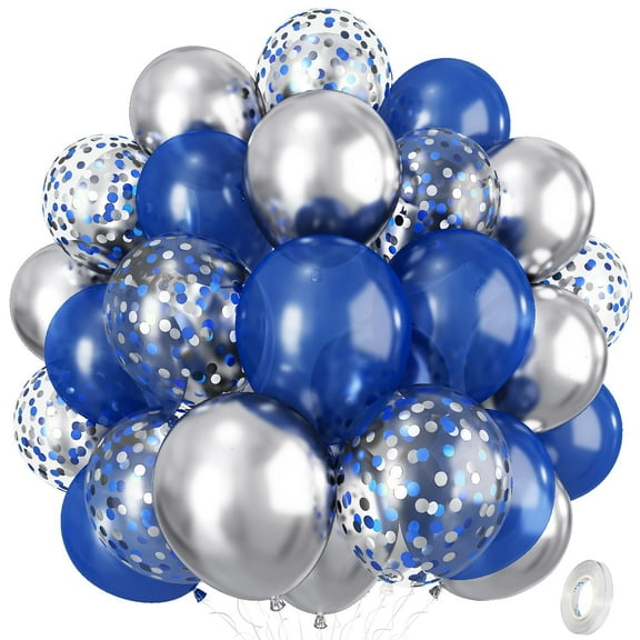 45pcs 12inch Pearl Navy Blue Metallic Silver Latex Balloons Set Decor with 12 Inch Silver Blue Confetti Balloon for Boys Men Birthday Baby Shower Wedding Graduation Party Decorations