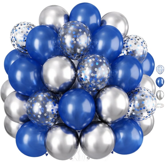 45pcs 12inch Pearl Navy Blue Metallic Silver Latex Balloons Set Decor with 12 Inch Silver Blue Confetti Balloon for Boys Men Birthday Baby Shower Wedding Graduation Party Decorations