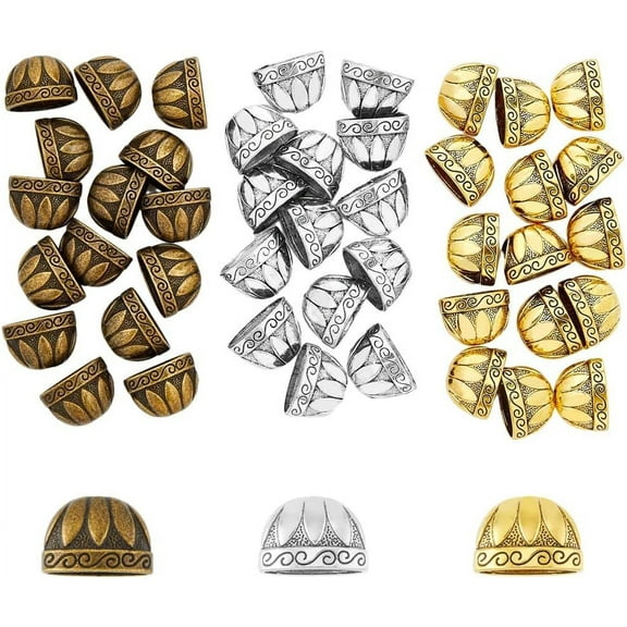 45pcs 3 Colors Flower Spacer Bead Caps Tibetan Metal Floral Bead Cone End Caps Tassel Ends Cap Jewelry for Bracelet Necklace Earring Crafts Making Inner Diameter: 9x16.5mm DIY