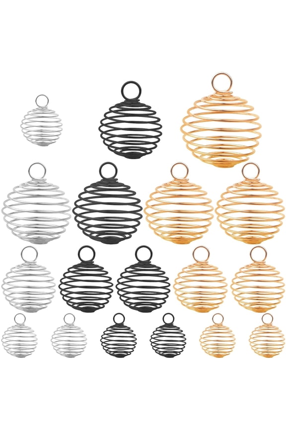 45pcs 3 Sizes Spring Ball Spiral Bead Cages Pendants Hollow Lantern Ball Spiral Charms Stone Holder Necklace Cage Pendants for DIY Jewelry Making Crafting Findings, 3 Colors