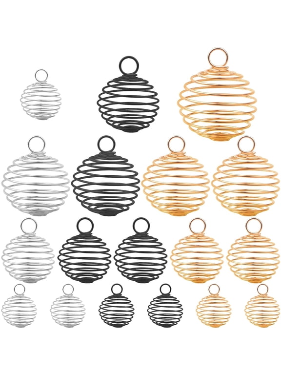45pcs 3 Sizes Spring Ball Spiral Bead Cages Pendants Hollow Lantern Ball Spiral Charms Stone Holder Necklace Cage Pendants for DIY Jewelry Making Crafting Findings, 3 Colors
