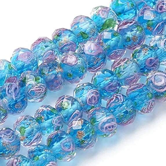 45pcs 9~12mm Gold Sand Lampwork Beads Glass Handmade Round Loose Beads for Rosary Making Jewelry Craft Making with 2mm Hole - Dodger Blue