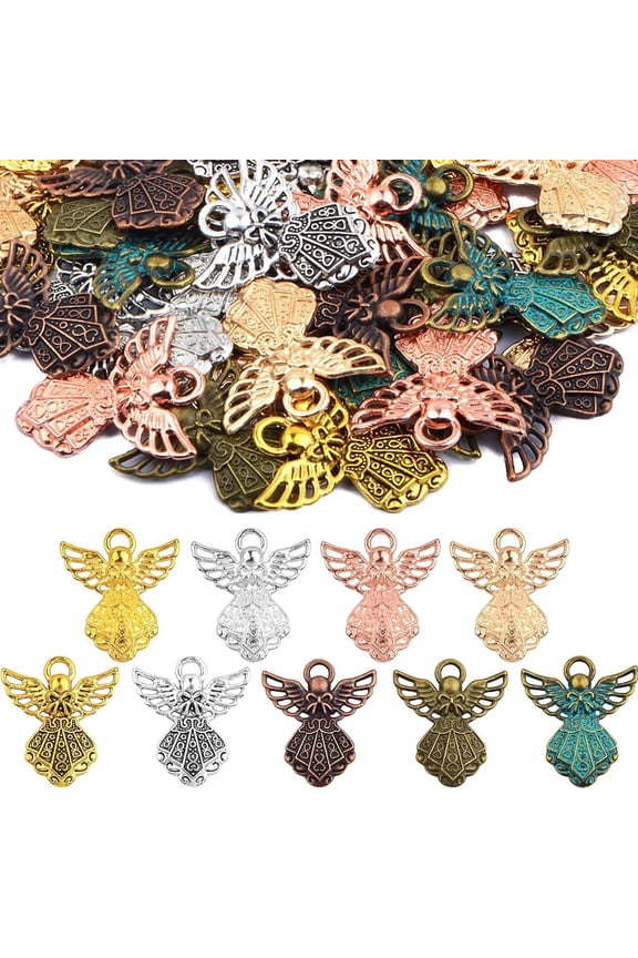 45pcs 9 Colors Angel Wing Charms Tibetan Alloy Fairy Wings Shape Pendant Guardian Angel Dangle Charms Craft Supplies for DIY Necklace Bracelet Earrings Jewelry Making